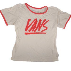 VANS Beige and Red Short Sleeve T-shirt Large Juniors